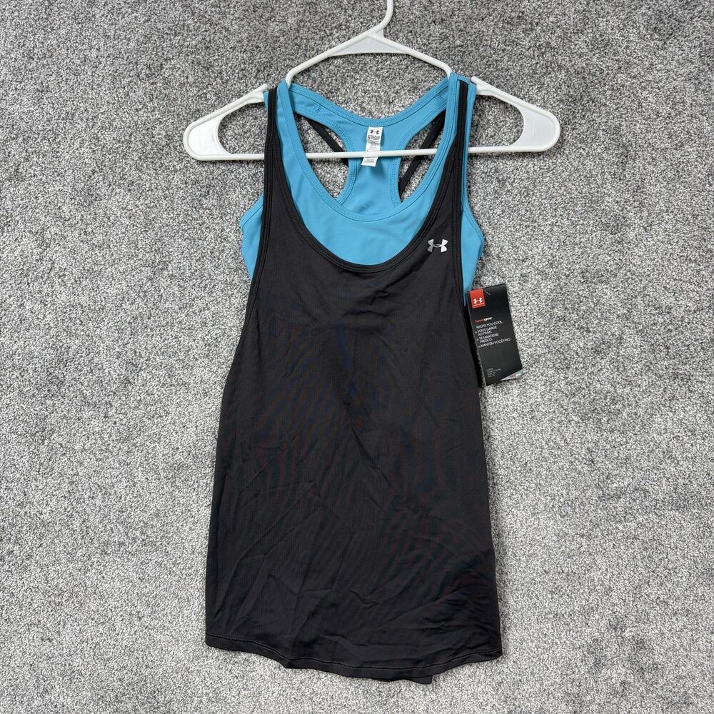 Under Armour Tank Top Womens XS Gray Blue HeatGear Racerback Athletic 1290807